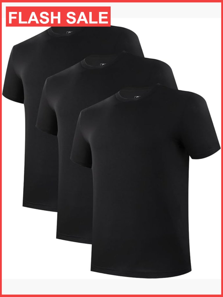3-Pack Men's Crew Neck Undershirts Moisture Wicking Stretch Tees